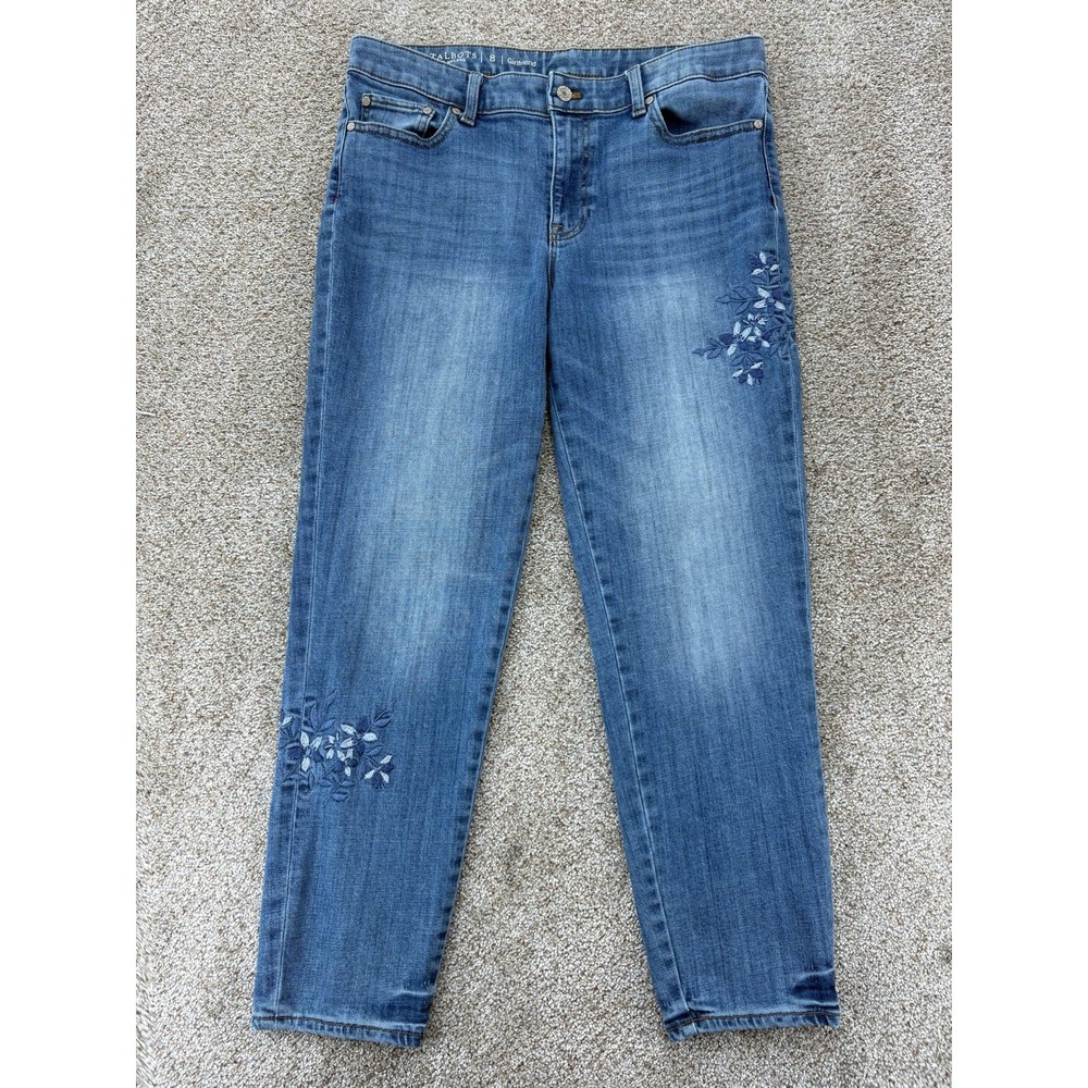Talbots Flawless Girlfriend Ankle Jeans Women's 8 Blue Floral Light Wash Stretch